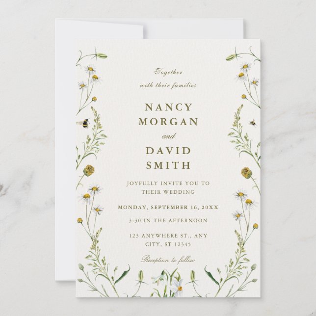 Convite Wildflower Rustic Sage Green Photo Wedding  (Frente)