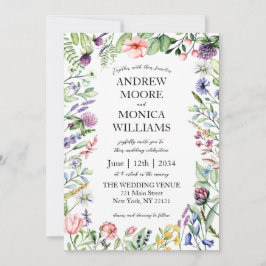 Convite Wildflower Script Elegant White Wedding