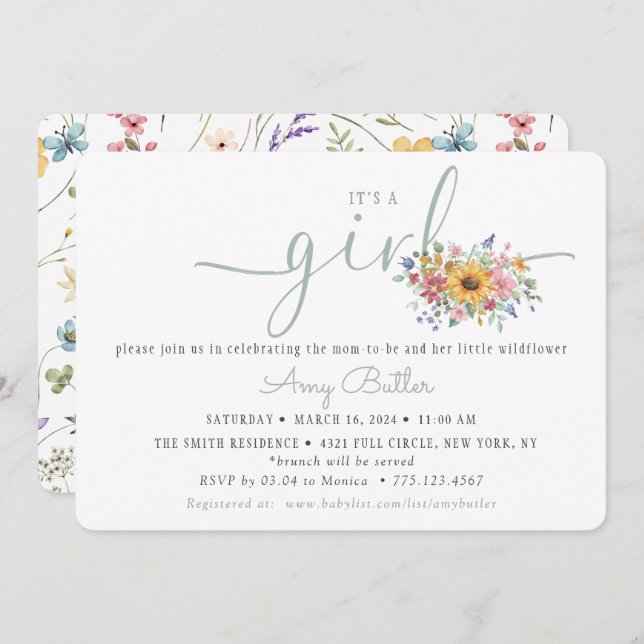 Convite Wildflower Solid Green Shower Book Invitation (Frente/Verso)