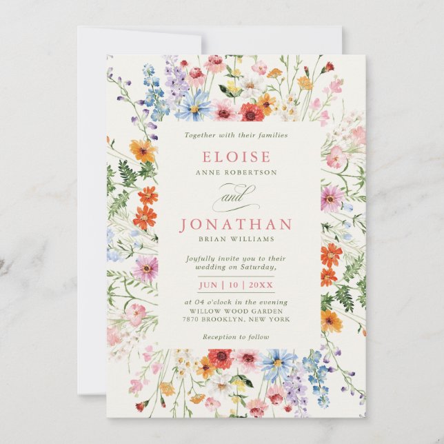 Convite Wildflower Spring Meadow Garden Floral Wedding     (Frente)
