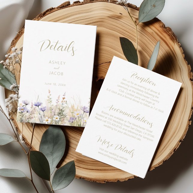 Convite Wildflower Summer Meadow Wedding Details Card  (Criador carregado)