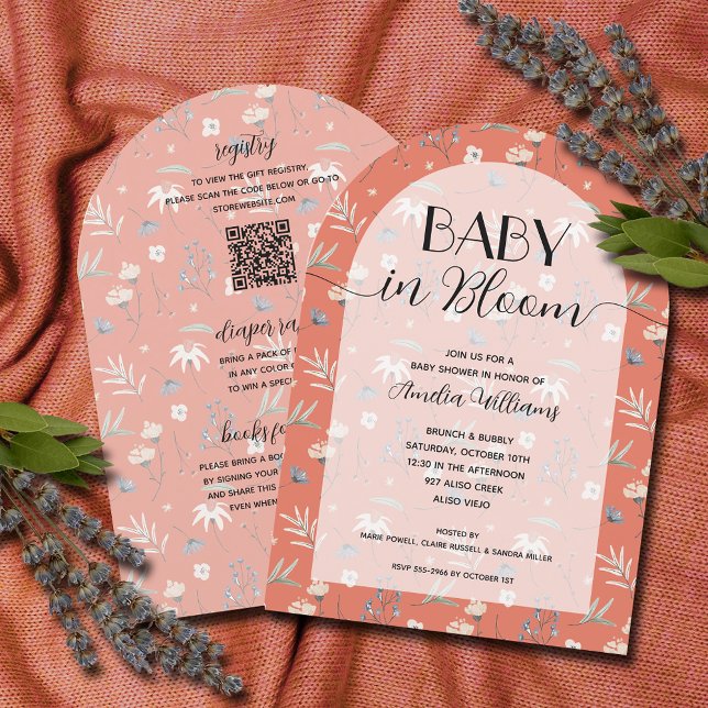 Convite Wildflower Terracotta All in One Chá de fraldas (Wildflower Terracotta All in One Baby Shower Invitations)