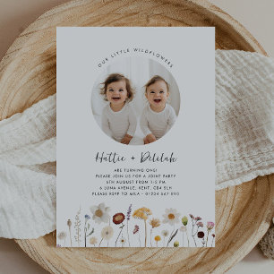 Convite Wildflower Twin Girls Foto Aniversário Conjunto
