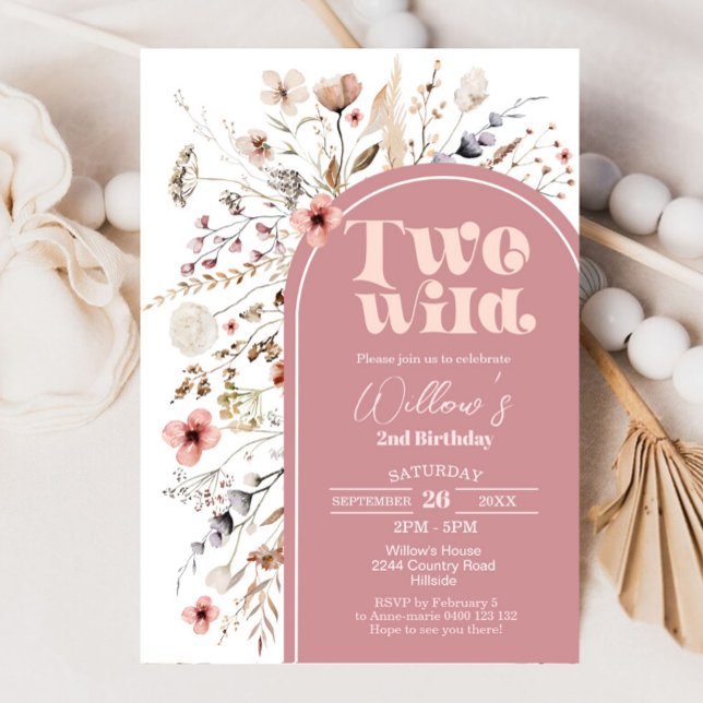 Convite Wildflower Two Wilthday Invitation (Wildflower Two Wild 2nd Birthday Invitation)