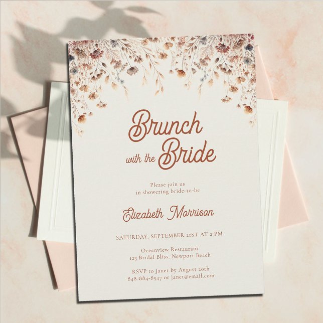 Convite Wildflower Vintage Terracotta Bridal BrunChá (terracotta bridal brunch shower invitation wildflowers watercolor boho chic modern elegant classy)