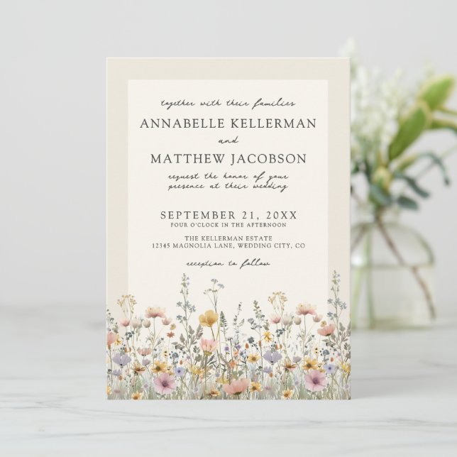 Convite Wildflower Watercolor Boho Floral Wedding (Em pé/Frente)