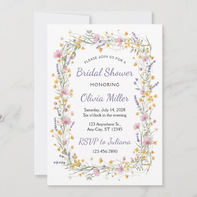 Convite Wildflower Watercolor Bridal Shower Invite (Frente)