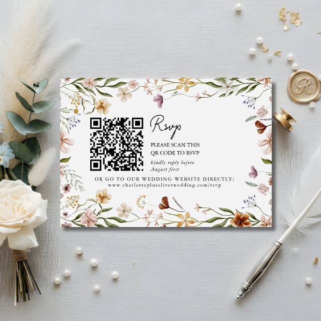 Convite Wildflower Wedding QR RSVP Enclosure Card (Wildflower Wedding QR RSVP Enclosure Card)