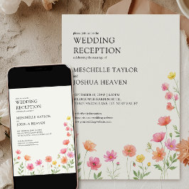 Convite Wildflower Wedding Reception Pink Orange Floral