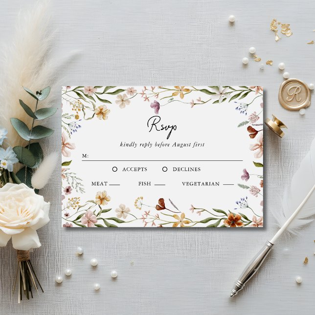 Convite Wildflower Wedding RSVP Meal Choice Enclosure Card (Criador carregado)