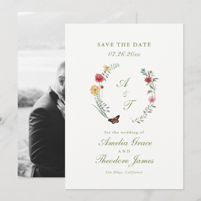 Convite Wildflower Wedding Save the Date Card (Frente/Verso)