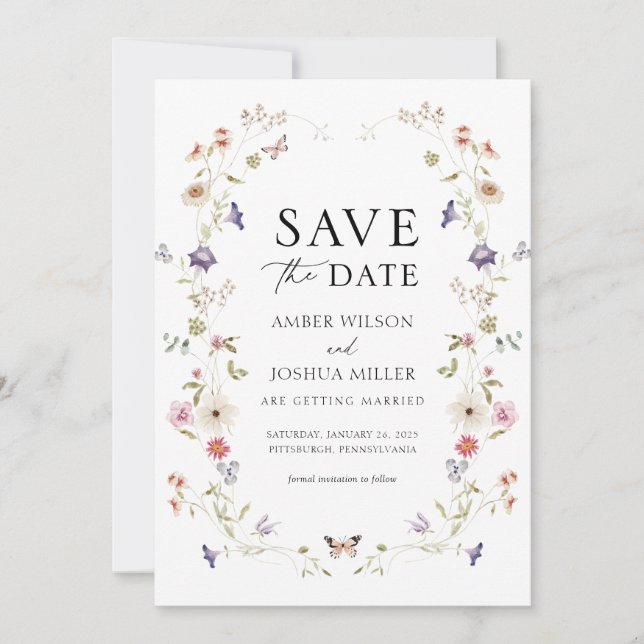 Convite Wildflower Wreath Save Date Invitation (Frente)