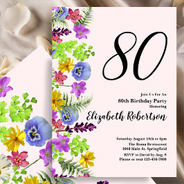 Convite Wildflowers 80th Birthday Invitation in Blush Pink