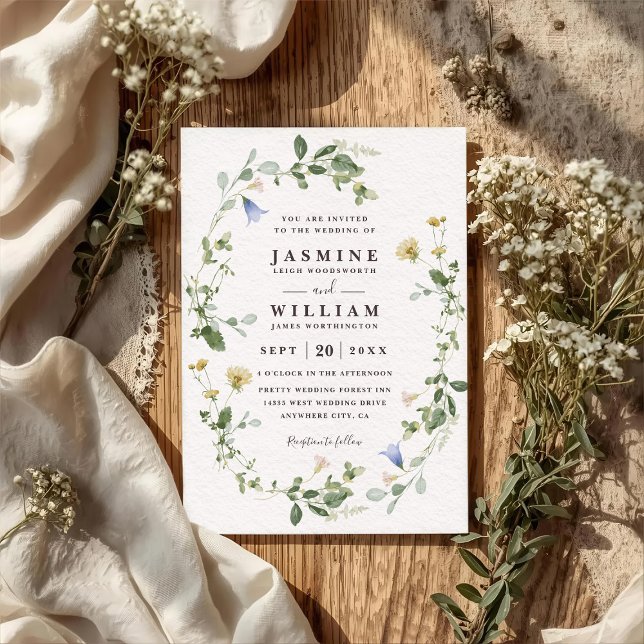 Convite Wildflowers Blooms Rustic Elegant QR Code Wedding (Criador carregado)