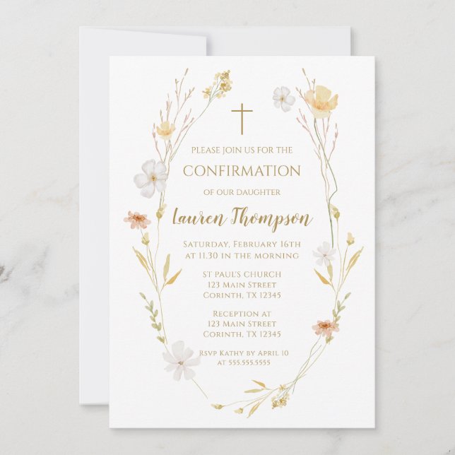 Convite Wildflowers Confirmation Invitation  (Frente)