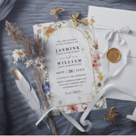 Convite Wildflowers ELegant Modern Budget QR Code Wedding