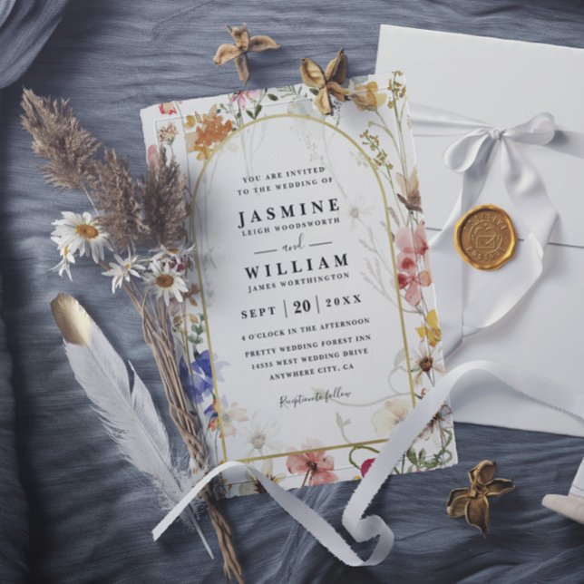 Convite Wildflowers ELegant Modern Budget QR Code Wedding (Criador carregado)