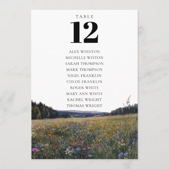 Convite Wildflowers Floral Table Number Seating Chart (Frente)