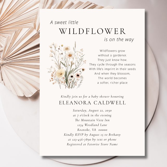 Convite Wildflowers Inspirational Poem Baby Shower (Delicate Wildflowers Inspirational Poem Baby Shower Invitation)