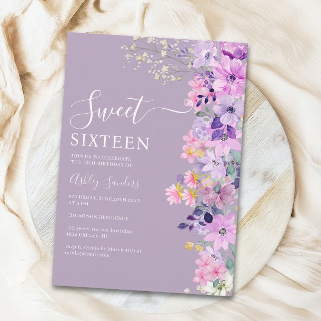 Convite Wildflowers Sweet 16 Birthday Celebration (Criador carregado)