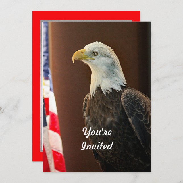 Convite Wildlife Bald Eagle American Flag Foto Birthday (Frente/Verso)