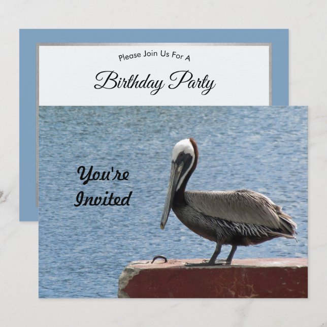 Convite Wildlife Brown Pelican Water Photo Birthday (Frente/Verso)
