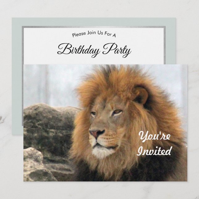 Convite Wildlife Lion Photo Birthday (Frente/Verso)
