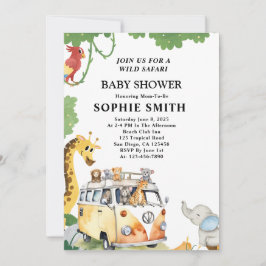 Convite Wilels Safari Animal Camper Van Chá de fraldas