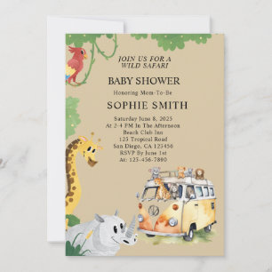 Convite Wilels Safari Animal Camper Van Chá de fraldas