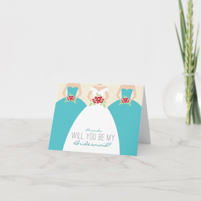 Convite Will You Be My Bridesmaid Card (aqua) (Frente)