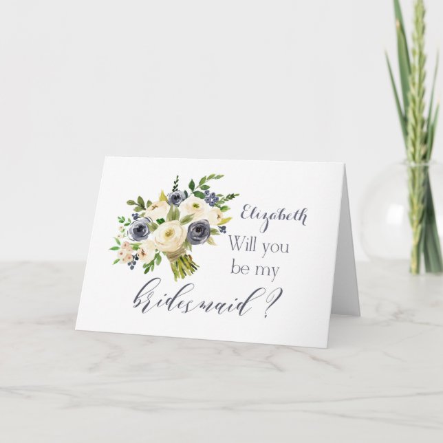Convite Will you be my bridesmaid card French blue floral (Frente)