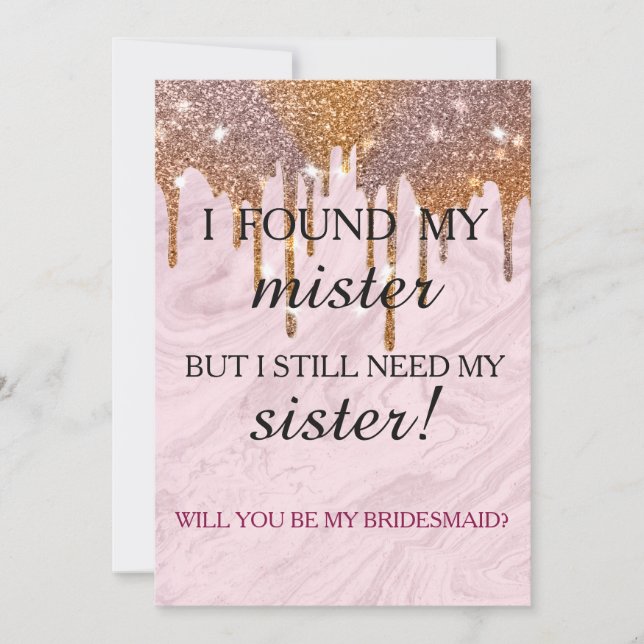 Convite Will you be my bridesmaid? Rose Gold Dripping Invi (Frente)