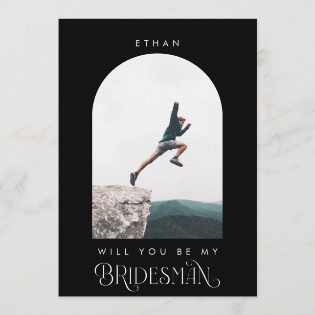 Convite Will you be my Bridesman Minimal Photo Black Arch (Frente)