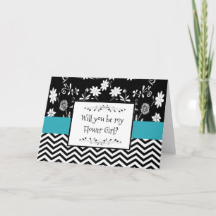 Convite Will you be my Flower Girl Blue and Black Card