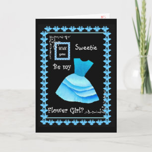 Convite Will You Be My Flower Girl? BLUE Dress