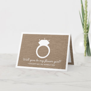 Convite Will You Be My Flower Girl? Burlap Ring Card