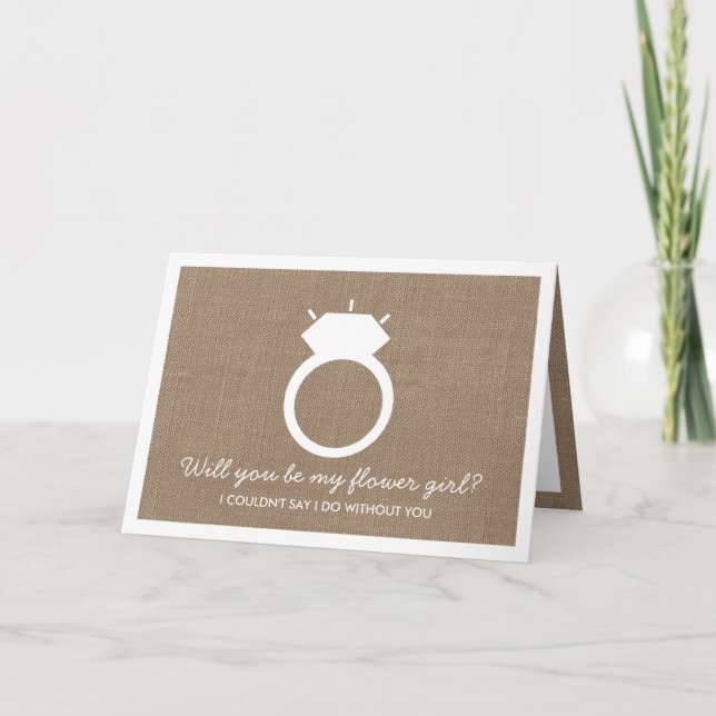 Convite Will You Be My Flower Girl? Burlap Ring Card (Frente)