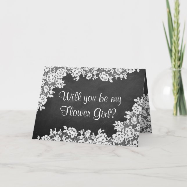 Convite Will You Be My Flower Girl? Chalkboard & Lace (Frente)