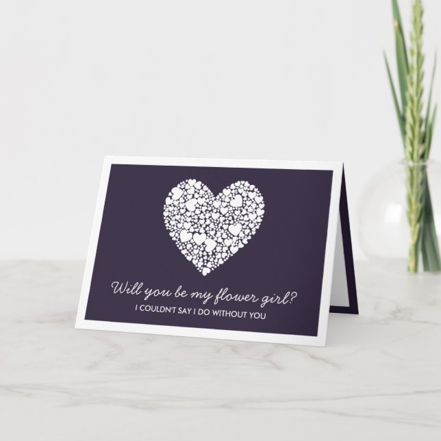 Convite Will You Be My Flower Girl? Purple Heart Card (Frente)
