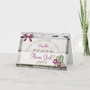 Convite Will you be my Flower Girl Rustic Burgundy Card