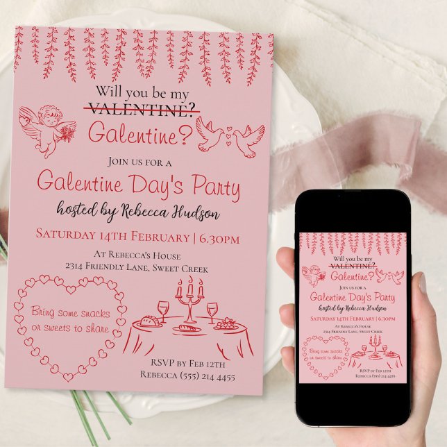 Convite Will You Be My Galentine? Galentine Day's Party (Criador carregado)