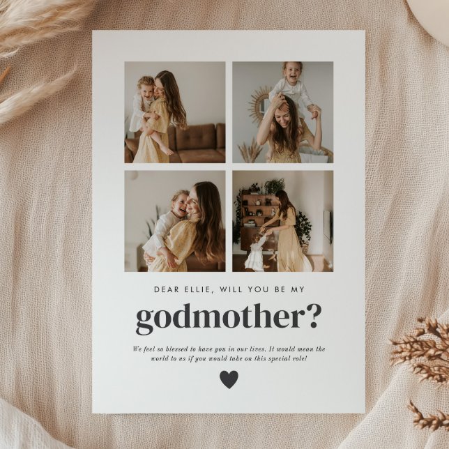 Convite Will You Be My Godmother 4 Photo Proposal Card (Zazzle Will You Be My Godmother 4 Photo Proposal Card)