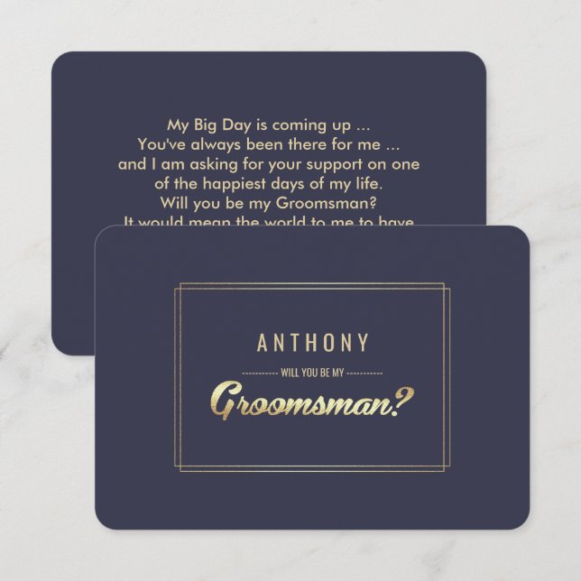 Convite Will you be my Groomsman? Navy Blue Gold Wedding (Frente/Verso)