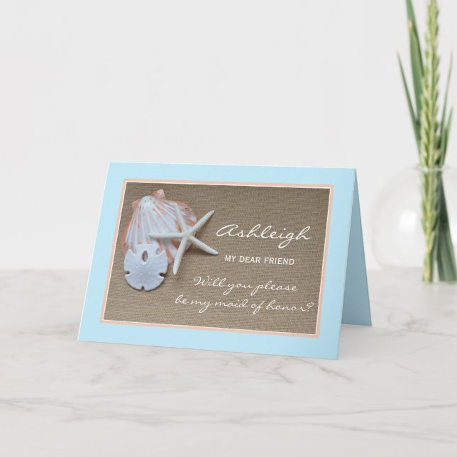 Convite Will You Be My Maid of Honor Card Beach (Frente)