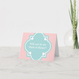 Convite Will you be my maid of honor card   coral chevron