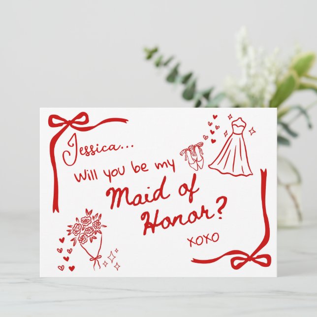 Convite Will you be my Maid of Honor Card Invitation (Em pé/Frente)