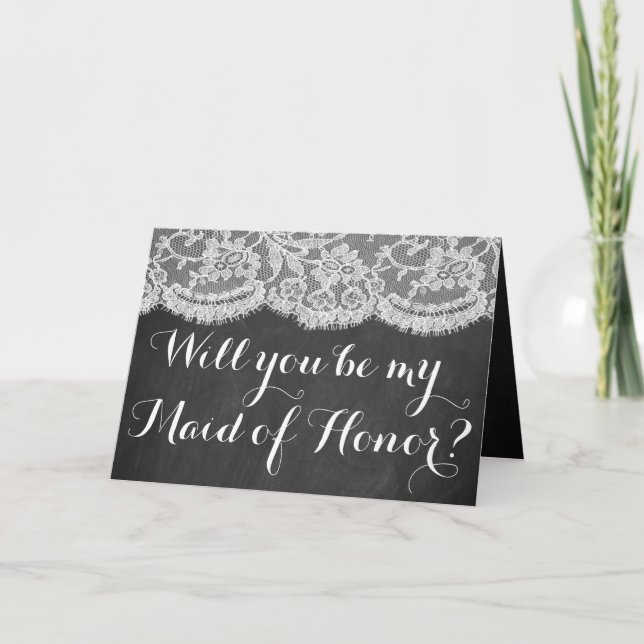 Convite Will You Be My Maid of Honor? Chalkboard & Lace (Frente)