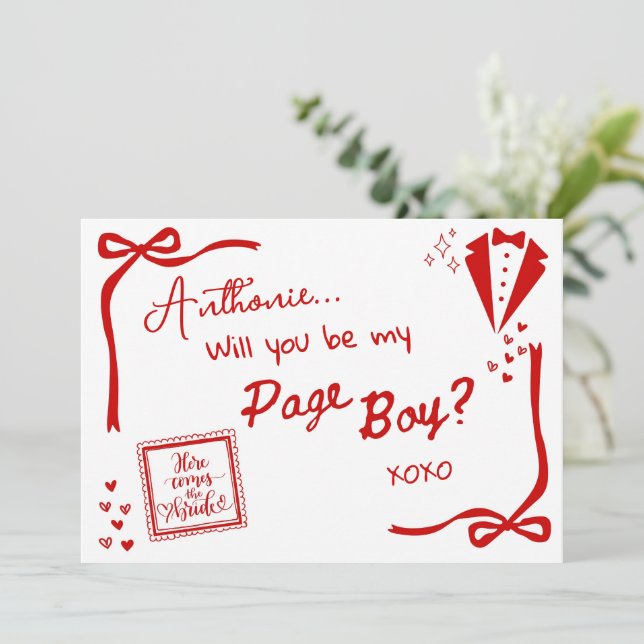 Convite Will you be my Page Boy Card Invitation (Em pé/Frente)
