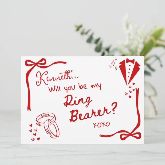 Convite Will you be my Ring Bearer Card Invitation (Em pé/Frente)