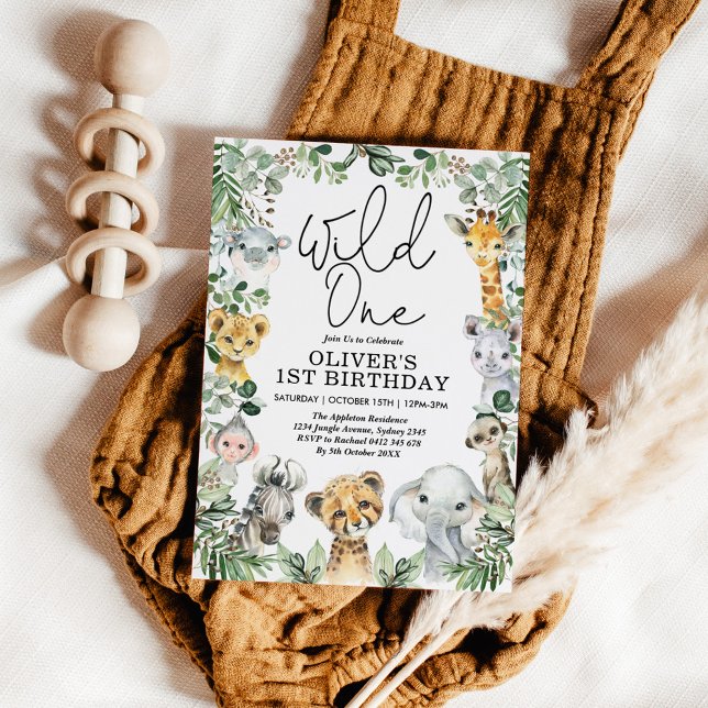 Convite Wille One Selgle Safari Garoto primeiro aniversari (Criador carregado)